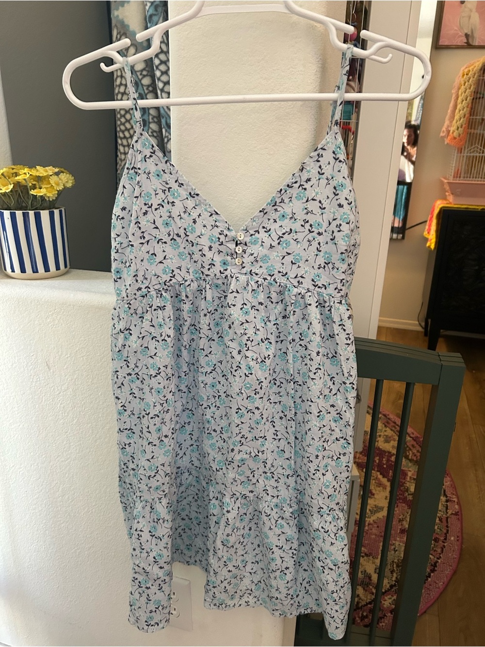 Wild Fable Light Blue Floral Spaghetti-Strap Dress